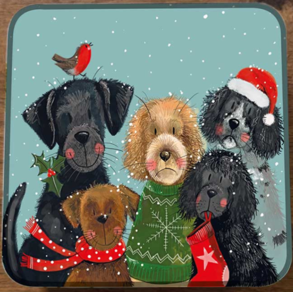 Čtvercová dóza 14*14 cm - Festive Dogs - Alex Clark