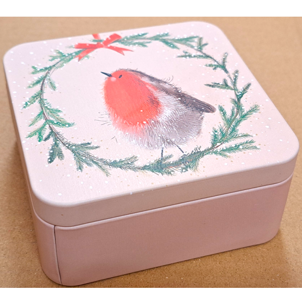Čtvercová dóza 9*9 cm - Xmas Robin - Alex Clark