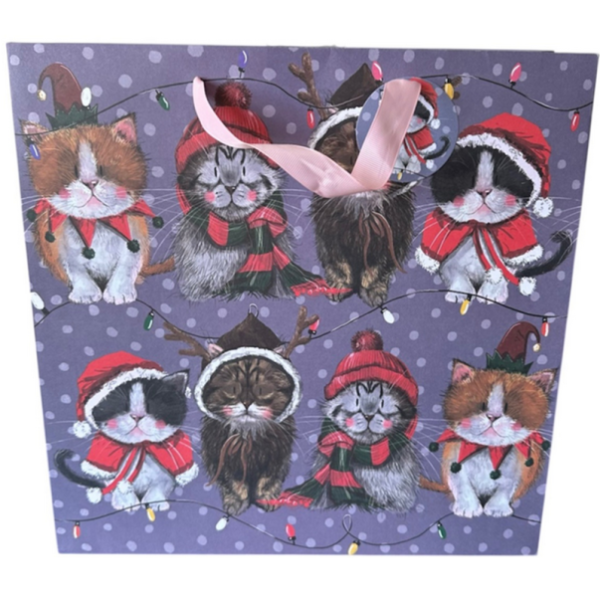 Velká papírová taška - Xmas cats - Alex Clark