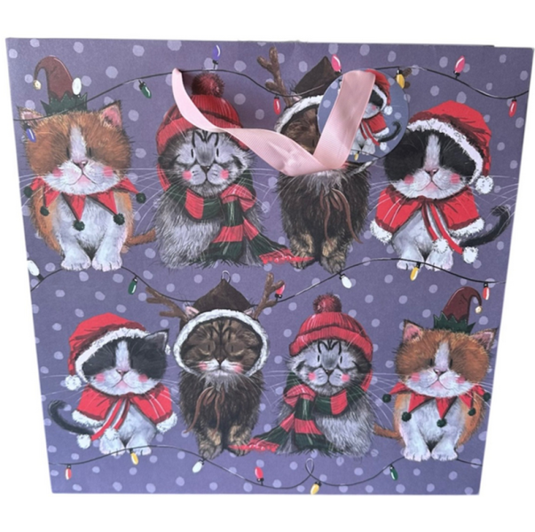 Střední papírová taška - Xmas cats - Alex Clark
