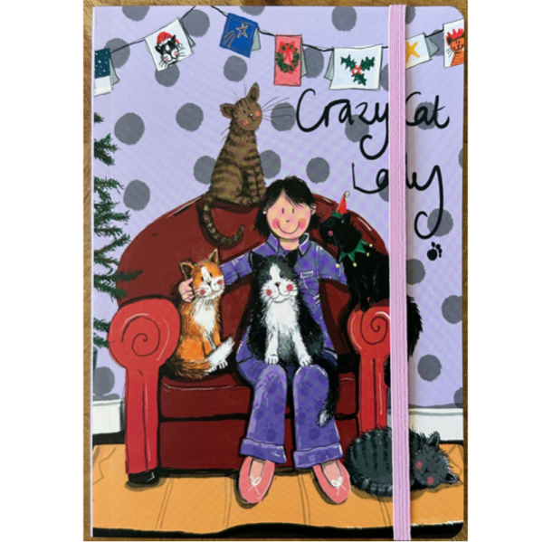 Zápisník s gumičkou A5 - Xmas Cat Lady - Alex Clark
